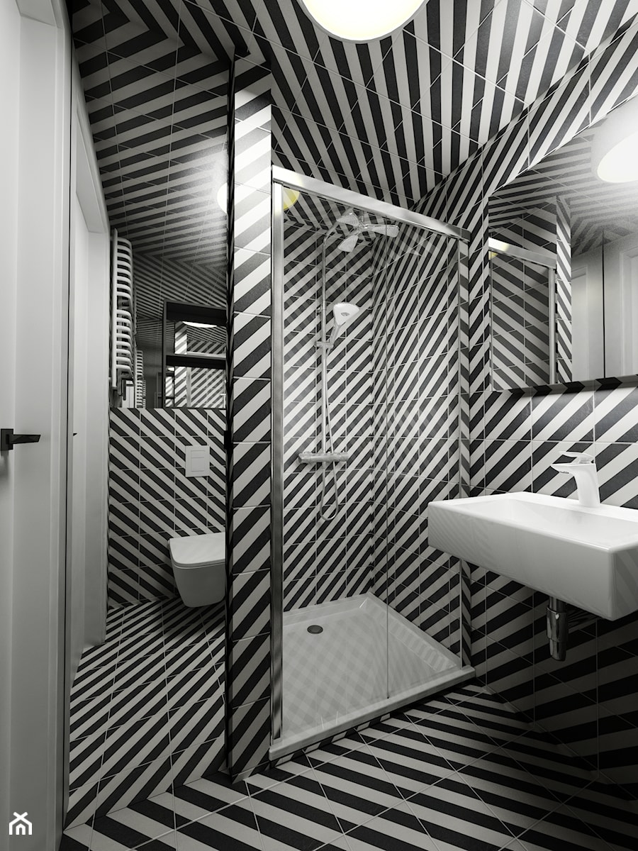 Minimalistyczny loft z grafiką - Mała bez okna z lustrem łazienka, styl minimalistyczny - zdjęcie od Piotr Skorupski Studio Architektury
