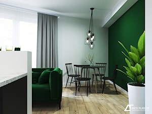 Jedności Narodowej, Wrocław - Mała biała zielona jadalnia w salonie, styl nowoczesny - zdjęcie od Aneta Talarczyk Pracownia Projektowa