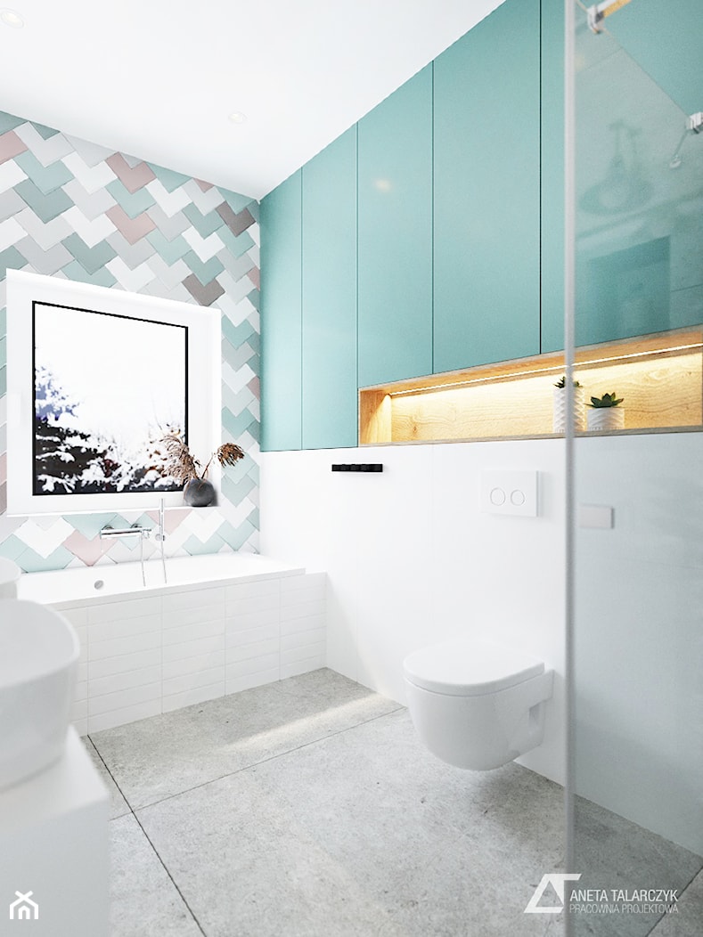 Pastelowa łazienka w domu jednorodzinnym - zdjęcie od Aneta Talarczyk Pracownia Projektowa - Homebook