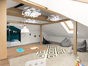 pokój dziecięcy napoddaszu - Duży biały pokój dziecka dla nastolatka dla chłopca dla dziewczynki, styl skandynawski - zdjęcie od FLUO design
