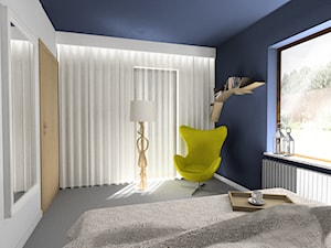 sypialnia w chmurach - Średnia biała niebieska sypialnia, styl skandynawski - zdjęcie od FLUO design