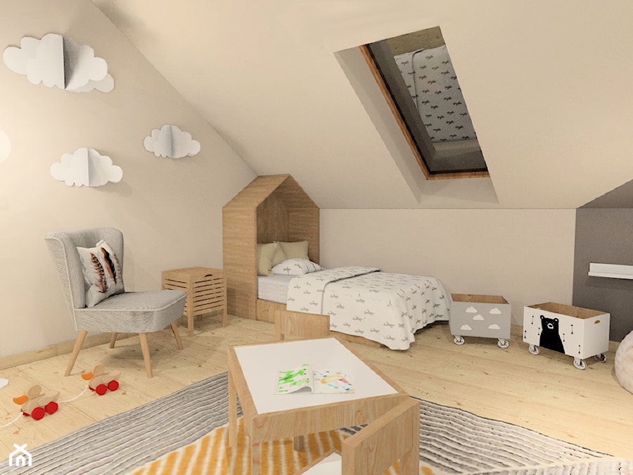 dzieciecy pokój dla chłopca - Średni beżowy szary pokój dziecka dla dziecka dla chłopca dla dziewczynki, styl skandynawski - zdjęcie od FLUO design