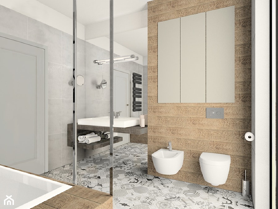 Łazienka 1 - Średnia na poddaszu bez okna łazienka, styl nowoczesny - zdjęcie od FLUO design
