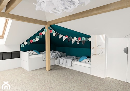 pokój dziecięcy napoddaszu - Średni biały szary pokój dziecka dla nastolatka dla chłopca, styl skandynawski - zdjęcie od FLUO design