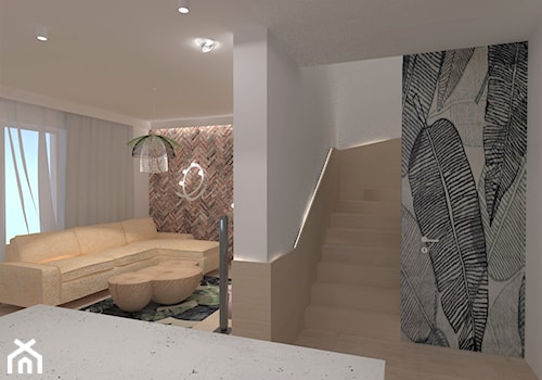 Dom Jednorodzinny Mrowino - Mały beżowy biały brązowy salon, styl skandynawski - zdjęcie od dbg DESIGNS