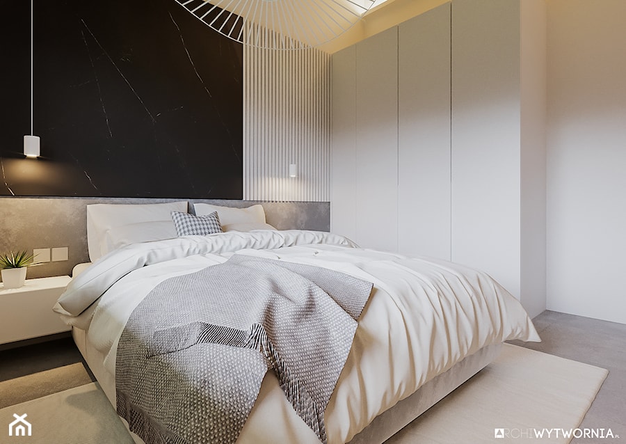 BOLONIA - Średnia biała sypialnia, styl nowoczesny - zdjęcie od ARCHIWYTWÓRNIA Tomek Pytel