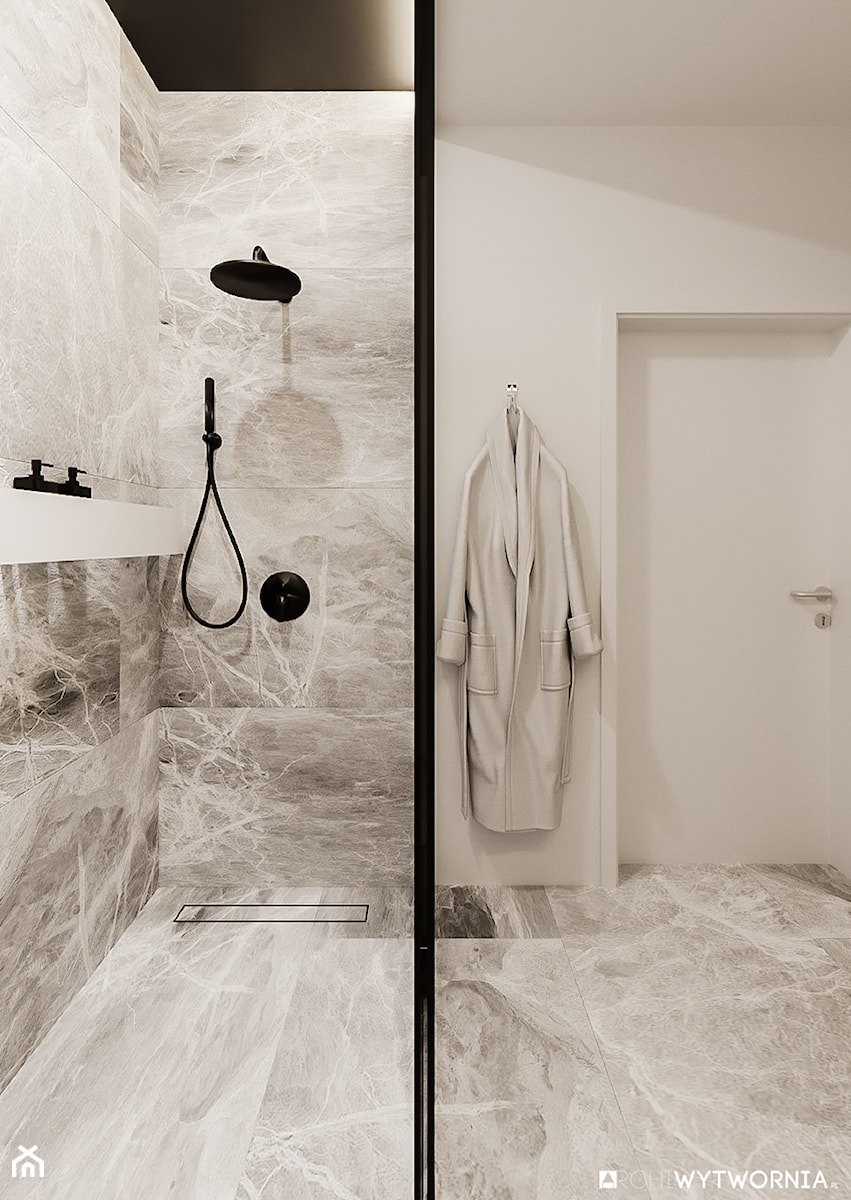 1 MAJA - Mała bez okna z marmurową podłogą łazienka, styl nowoczesny - zdjęcie od ARCHIWYTWÓRNIA Tomek Pytel