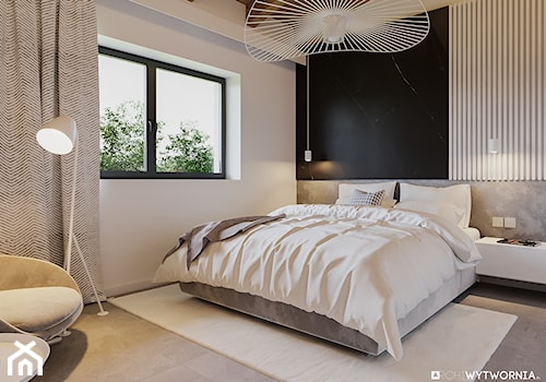 BOLONIA - Średnia biała czarna szara sypialnia, styl nowoczesny - zdjęcie od ARCHIWYTWÓRNIA Tomek Pytel