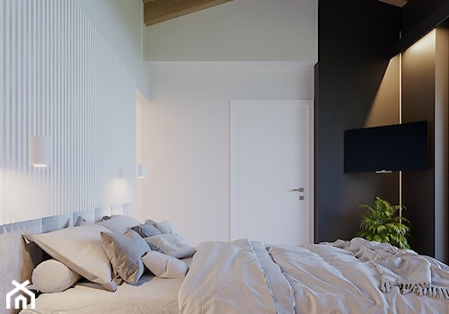 BOLONIA - Średnia biała czarna sypialnia na poddaszu, styl nowoczesny - zdjęcie od ARCHIWYTWÓRNIA Tomek Pytel