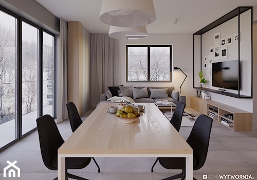 Kłosowa - Średnia biała szara jadalnia w salonie, styl nowoczesny - zdjęcie od ARCHIWYTWÓRNIA Tomek Pytel