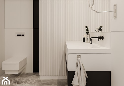 1 MAJA - Średnia bez okna z lustrem z marmurową podłogą łazienka, styl nowoczesny - zdjęcie od ARCHIWYTWÓRNIA Tomek Pytel