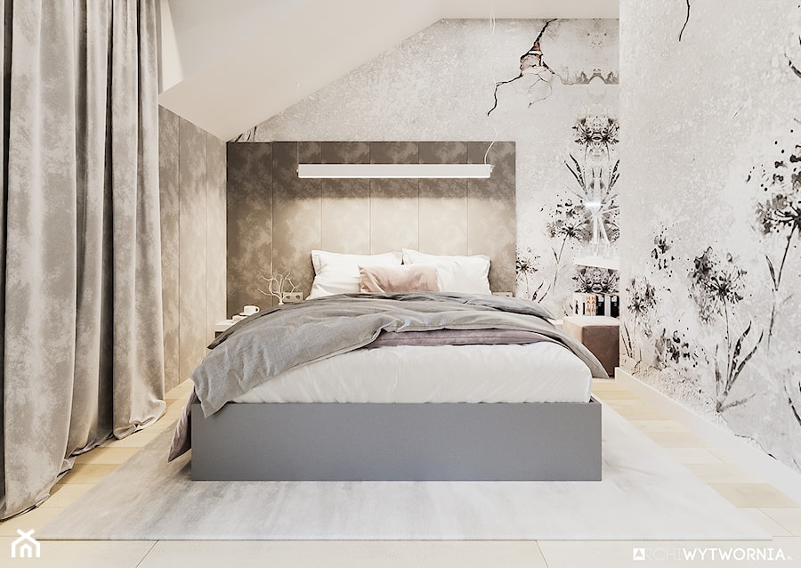 STARE ZŁOTNO - Średnia sypialnia na poddaszu, styl nowoczesny - zdjęcie od ARCHIWYTWÓRNIA Tomek Pytel