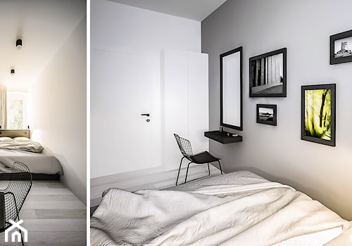3 MAJA - Średnia biała szara z biurkiem sypialnia, styl skandynawski - zdjęcie od ARCHIWYTWÓRNIA Tomek Pytel