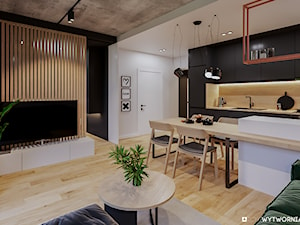 REJTANA - Średni czarny szary salon z kuchnią z jadalnią, styl nowoczesny - zdjęcie od ARCHIWYTWÓRNIA Tomek Pytel