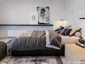 1 MAJA - Średnia biała sypialnia na poddaszu, styl nowoczesny - zdjęcie od ARCHIWYTWÓRNIA Tomek Pytel