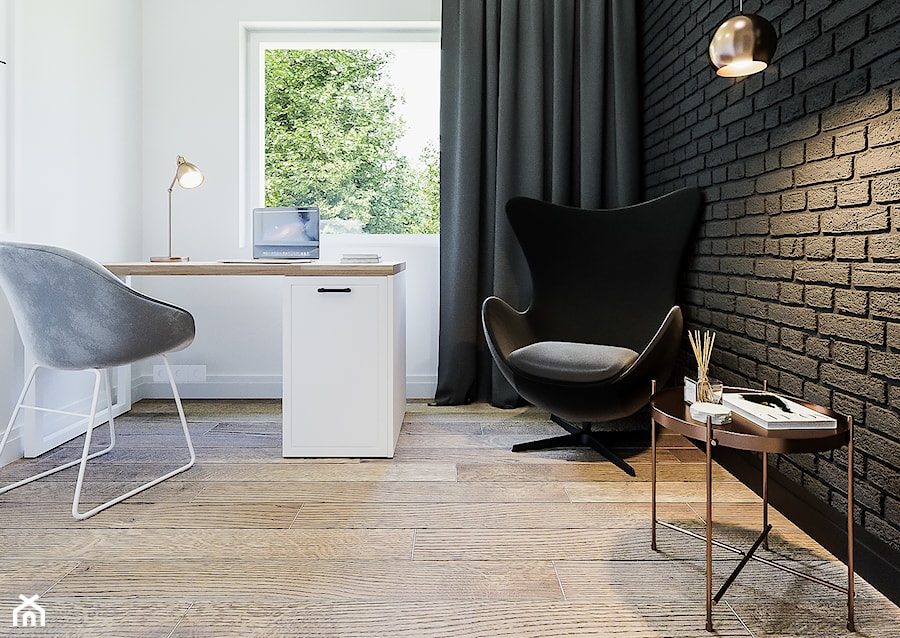 Borki - Małe w osobnym pomieszczeniu białe czarne biuro, styl nowoczesny - zdjęcie od ARCHIWYTWÓRNIA Tomek Pytel