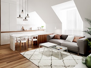Mieszkanie Gdańsk - Mały biały salon z kuchnią z jadalnią, styl nowoczesny - zdjęcie od Mezzo Studio