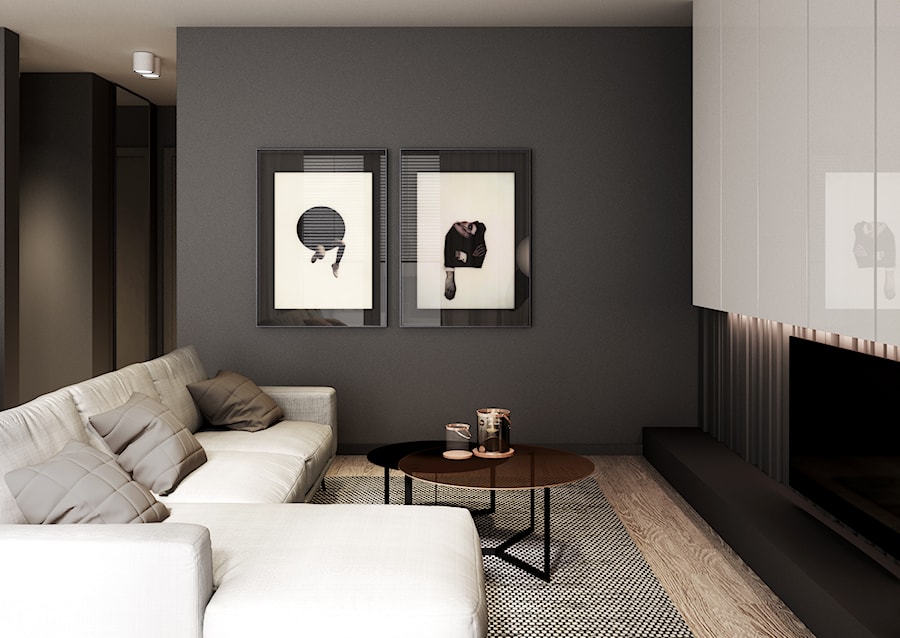 Mieszkanie Warszawa - Mały czarny salon, styl minimalistyczny - zdjęcie od Mezzo Studio