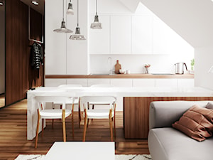 Mieszkanie Gdańsk - Średnia otwarta z salonem biała z zabudowaną lodówką z nablatowym zlewozmywakiem kuchnia dwurzędowa z oknem, styl nowoczesny - zdjęcie od Mezzo Studio