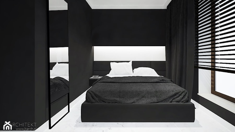 Mieszkanie Black&White - Mała biała czarna sypialnia, styl minimalistyczny - zdjęcie od JT.ARCHITEKT