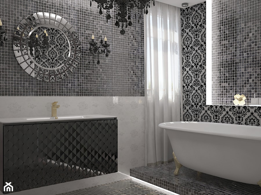 Lazienka - Mała z punktowym oświetleniem łazienka z oknem, styl glamour - zdjęcie od Dubitska design