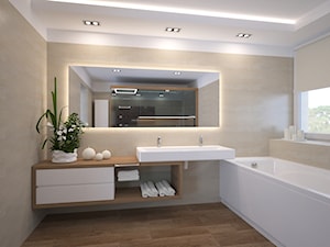 PROJEKT WNĘTRZ - OKOLICE ŻYWCA 2 - Średnia z dwoma umywalkami z punktowym oświetleniem łazienka z oknem, styl nowoczesny - zdjęcie od AM BUTOR ARCHITEKCI