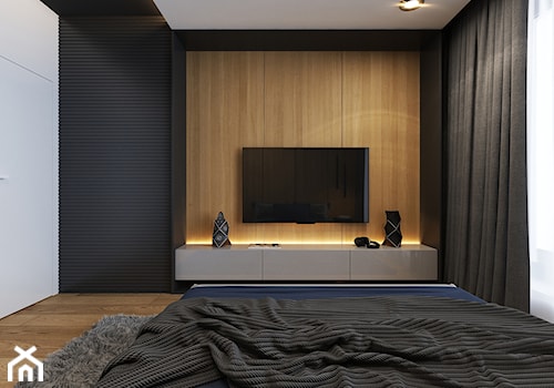 PROJEKT WNĘTRZ - WOJ. ŚLĄSKIE - Średnia biała czarna sypialnia, styl nowoczesny - zdjęcie od AM BUTOR ARCHITEKCI