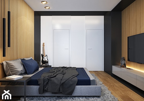 PROJEKT WNĘTRZ - WOJ. ŚLĄSKIE - Średnia biała czarna sypialnia, styl nowoczesny - zdjęcie od AM BUTOR ARCHITEKCI