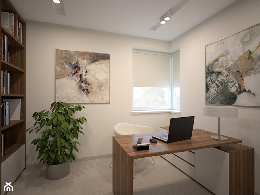 PROJEKT WNĘTRZ - OKOLICE ŻYWCA 2 - Średnie z zabudowanym biurkiem białe biuro, styl nowoczesny - zdjęcie od AM BUTOR ARCHITEKCI