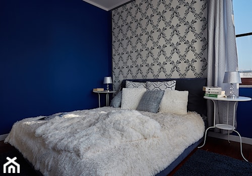 Apartament Wilanów 90 m2 - Mała niebieska sypialnia, styl glamour - zdjęcie od http://martaczerkies.pl/