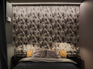 Apartament Józefów - Mała czarna szara sypialnia, styl nowoczesny - zdjęcie od http://martaczerkies.pl/