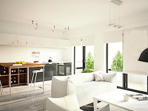 Salon i Kuchnia - Średni biały salon z jadalnią, styl nowoczesny - zdjęcie od 3d@piotrwachulec.pl