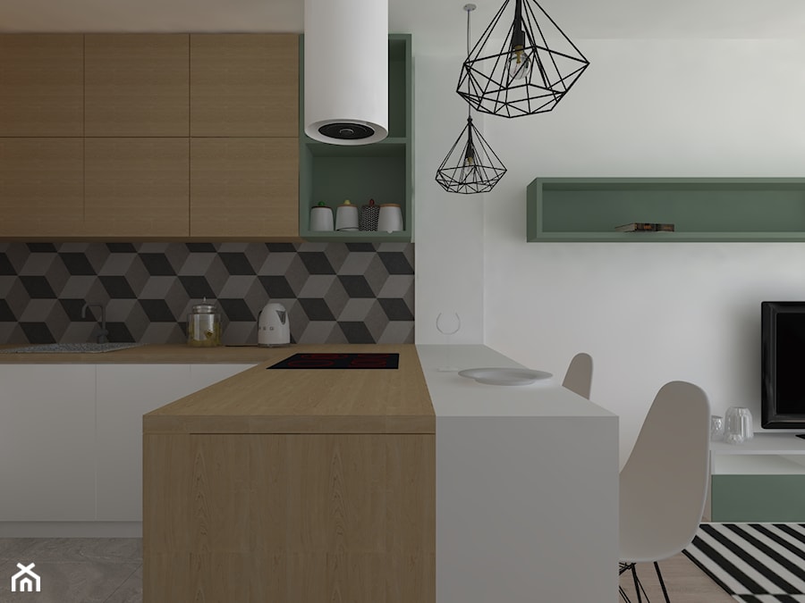 Mieszkanie WRO - Mały biały salon z kuchnią z jadalnią, styl skandynawski - zdjęcie od Patrycja Siewiera