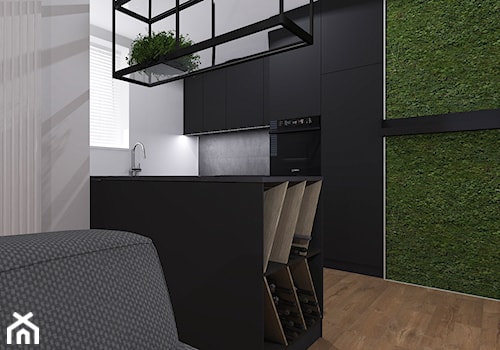 Mieszkanie dla młodych - Średnia otwarta z salonem z kamiennym blatem czarna szara z zabudowaną lodówką kuchnia w kształcie litery u z oknem, styl nowoczesny - zdjęcie od Patrycja Siewiera