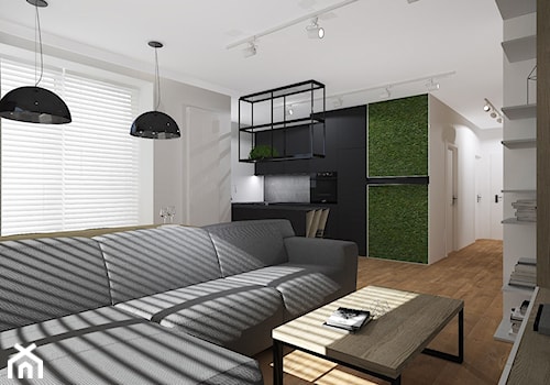 Mieszkanie dla młodych - Średni biały szary salon z bibiloteczką, styl nowoczesny - zdjęcie od Patrycja Siewiera