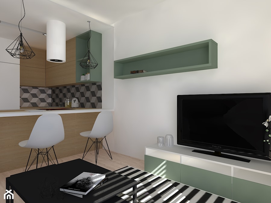 Mieszkanie WRO - Mały biały salon z kuchnią z jadalnią, styl skandynawski - zdjęcie od Patrycja Siewiera