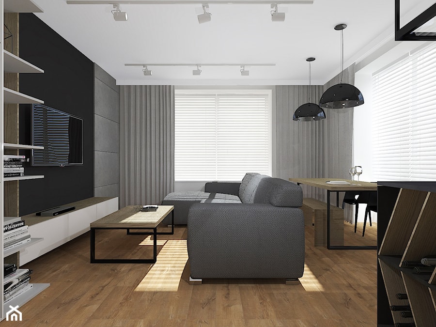 Mieszkanie dla młodych - Średni czarny szary salon z jadalnią, styl nowoczesny - zdjęcie od Patrycja Siewiera