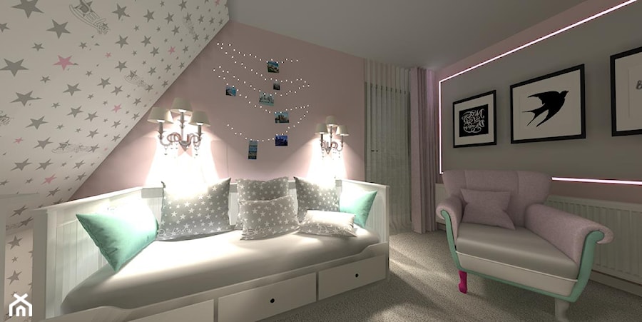 Sypialnia... - Średni różowy szary pokój dziecka dla dziecka dla nastolatka dla dziewczynki - zdjęcie od MONIKA HASS MONENTIRE