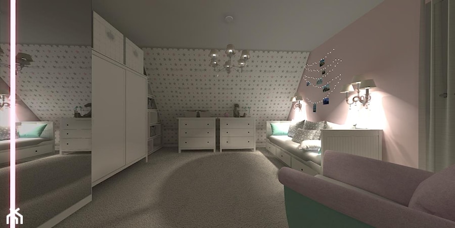 Sypialnia... - Duży różowy szary pokój dziecka dla nastolatka dla dziewczynki - zdjęcie od MONIKA HASS MONENTIRE