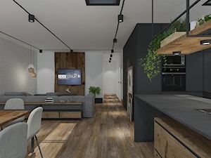 Przebudowa domu - Średni biały czarny salon z jadalnią, styl industrialny - zdjęcie od UNIQUE INTERIOR DESIGN
