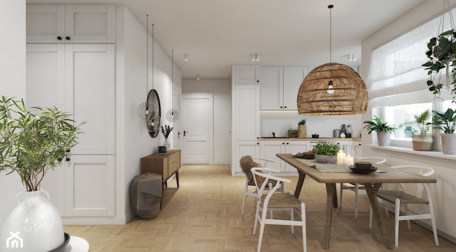 Mieszkanie w Warszawie - Średnia biała jadalnia w kuchni, styl skandynawski - zdjęcie od UNIQUE INTERIOR DESIGN