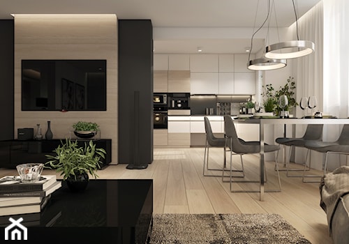 Mieszkanie- projekt kuchni i salonu - Duża biała jadalnia w salonie, styl nowoczesny - zdjęcie od UNIQUE INTERIOR DESIGN