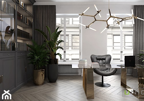 mieszkanie w Kamienicy - Duże w osobnym pomieszczeniu białe biuro, styl glamour - zdjęcie od UNIQUE INTERIOR DESIGN