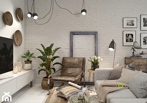 Mieszkanie z elementami w stylu BOHO - Średni szary salon, styl skandynawski - zdjęcie od UNIQUE INTERIOR DESIGN