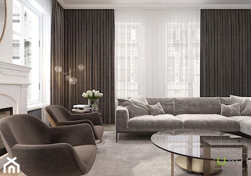 mieszkanie w Kamienicy - Średni beżowy biały salon, styl glamour - zdjęcie od UNIQUE INTERIOR DESIGN