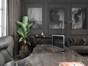 mieszkanie w Kamienicy - Duże w osobnym pomieszczeniu z sofą czarne szare z fotografiami na ścianie biuro, styl tradycyjny - zdjęcie od UNIQUE INTERIOR DESIGN