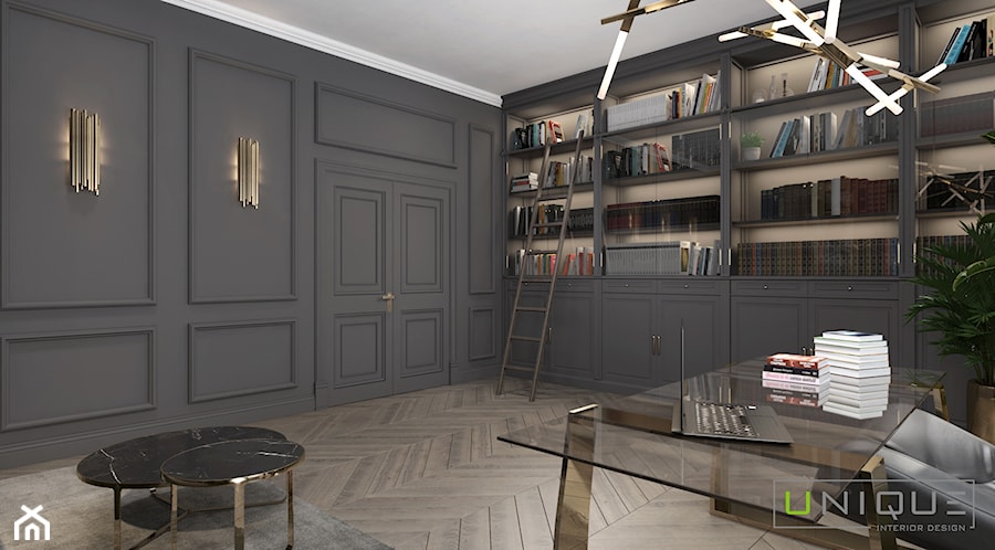 mieszkanie w Kamienicy - Średnie w osobnym pomieszczeniu czarne biuro, styl tradycyjny - zdjęcie od UNIQUE INTERIOR DESIGN