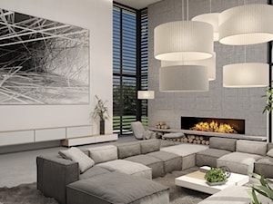 Duży biały szary salon, styl nowoczesny - zdjęcie od UNIQUE INTERIOR DESIGN