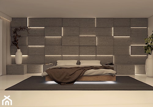 Duża biała z panelami tapicerowanymi sypialnia z balkonem / tarasem, styl nowoczesny - zdjęcie od UNIQUE INTERIOR DESIGN