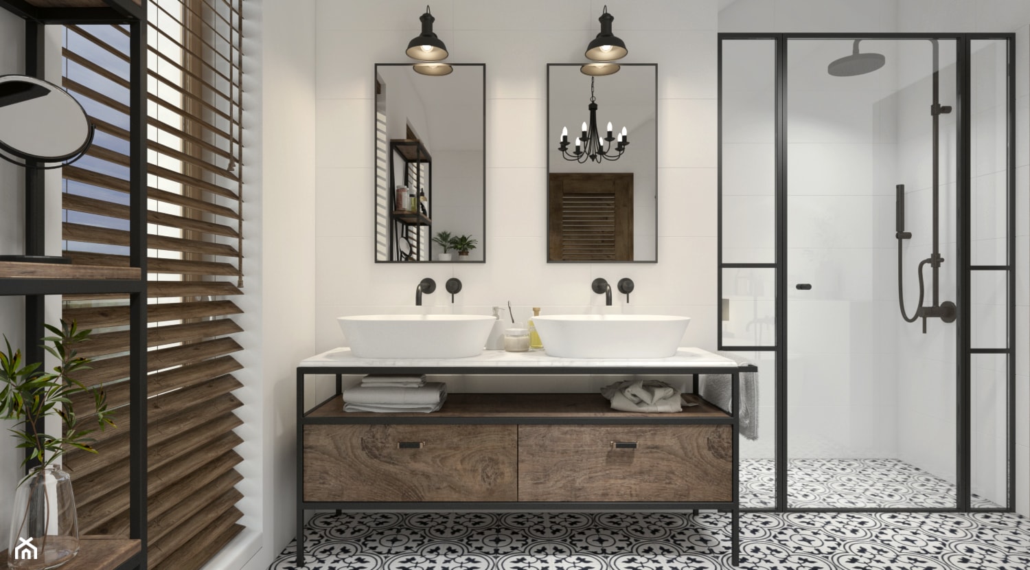 Dom z elementami stylu kolonialnego - Średnia z lustrem z dwoma umywalkami łazienka z oknem, styl t ... - zdjęcie od UNIQUE INTERIOR DESIGN - Homebook